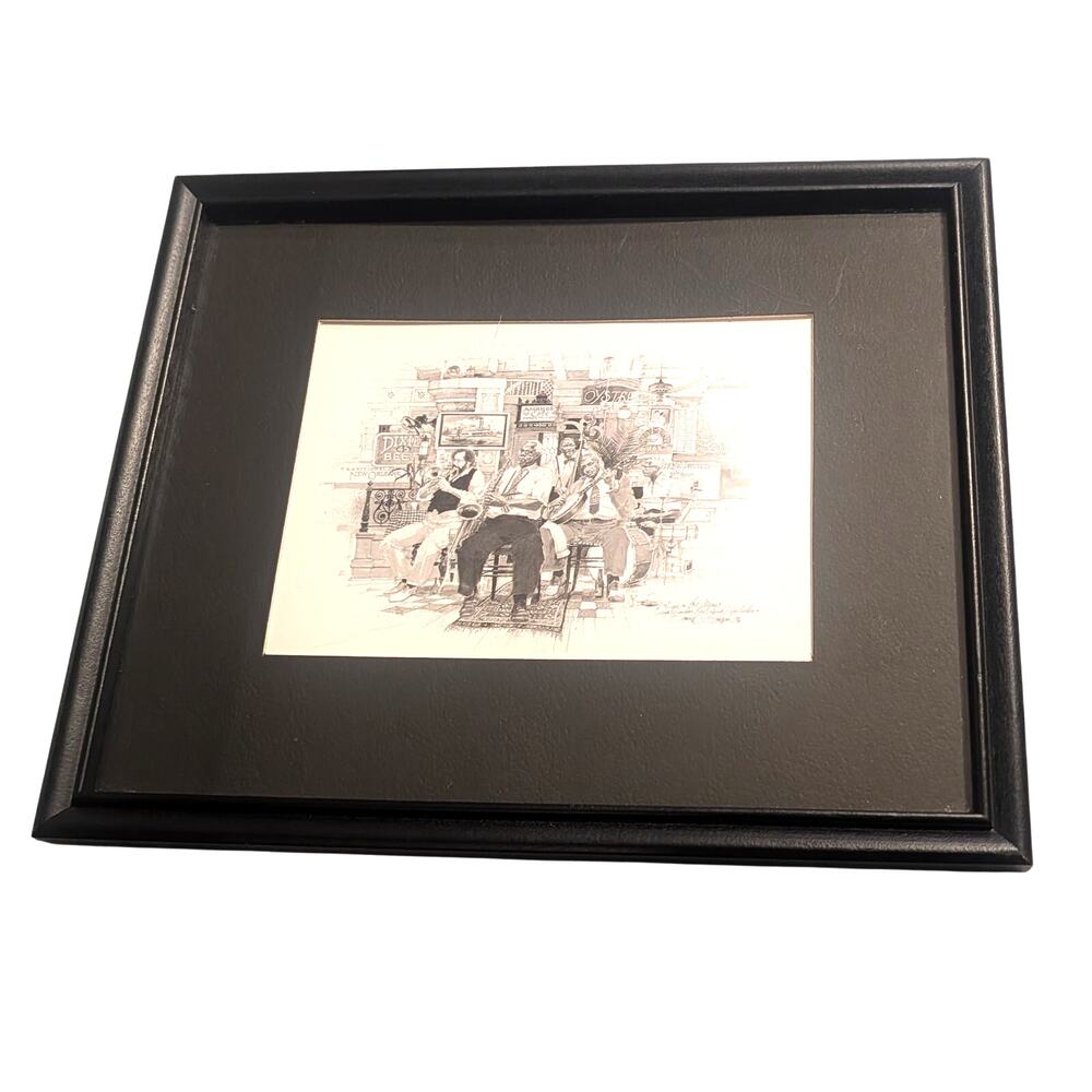 VTG Tommy Thompson “Jazz on the Menu” Framed Art Print 8.5 x 10.5 New Orleans